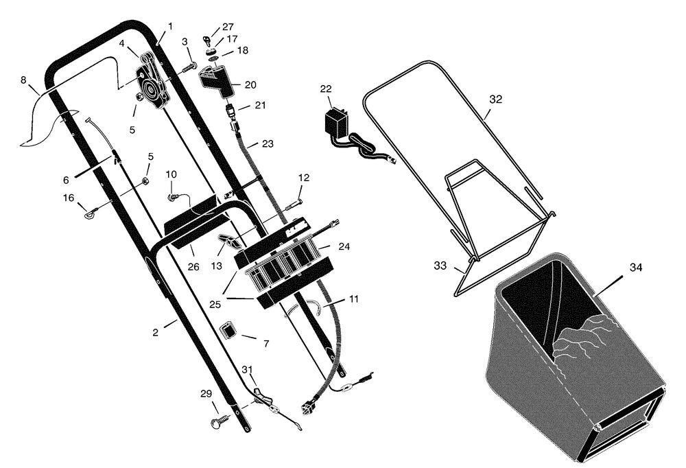 Handle And Bag Assembly Diagram and Parts List for 228651X99A 2004 Briggs and Stratton Lawn Mower